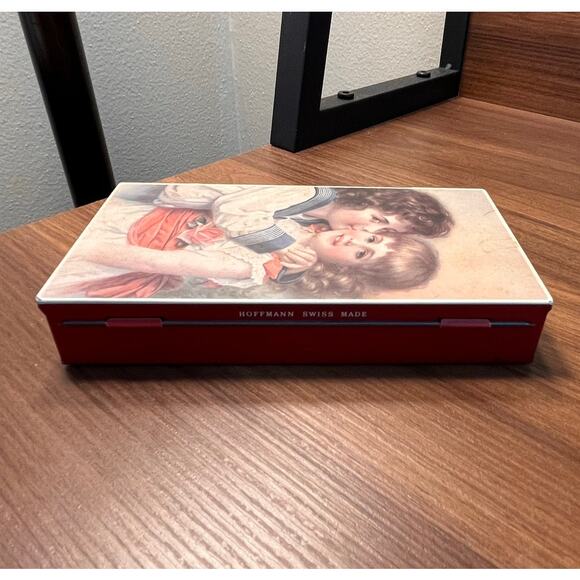 Vintage Hoffmann Swiss Made Candy Tin – Children Illustration, Red Metal Box - Picture 6 of 11